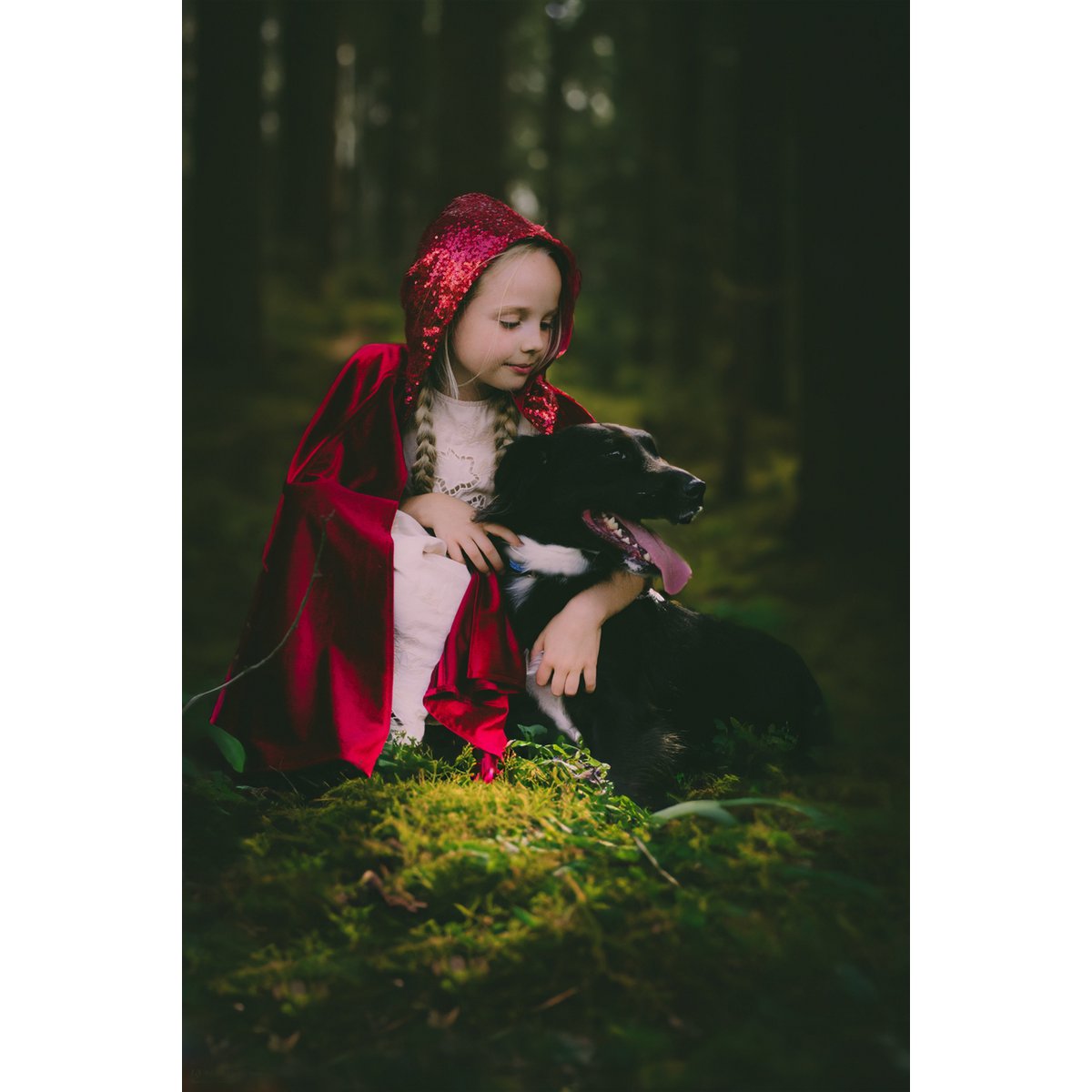 Roodkapje cape rood velours pailletten 62-65 cm