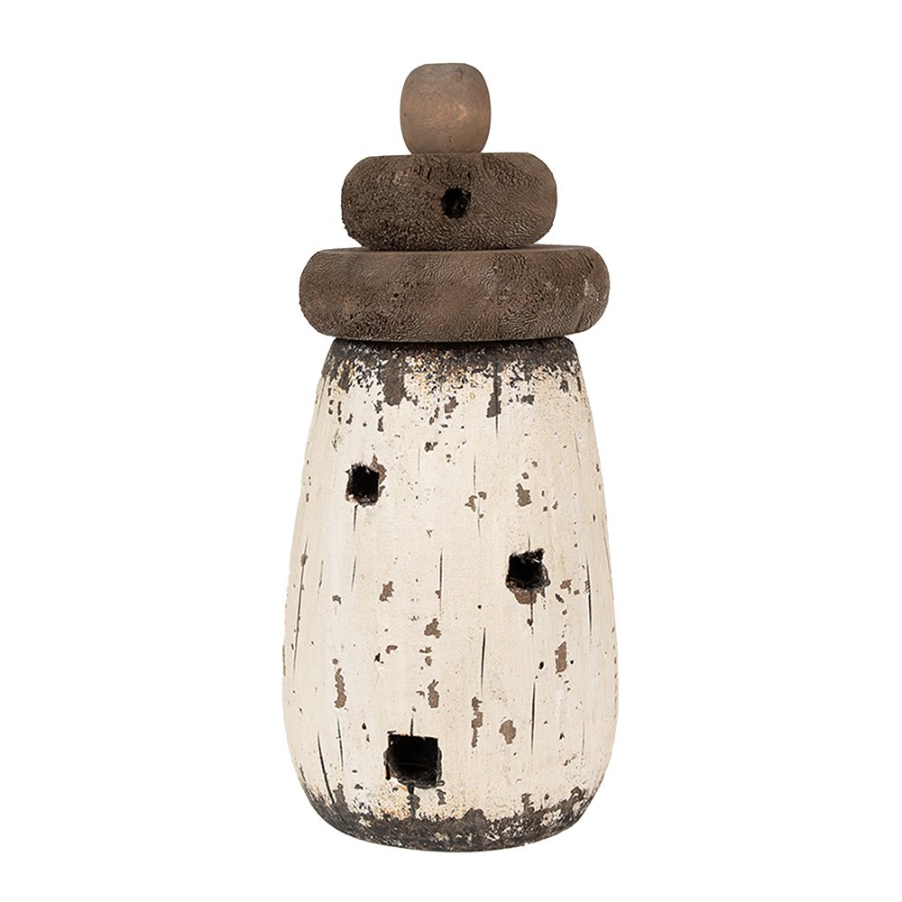 Vuurtoren decoratie Ø 11x23 cm hout wit bruin
