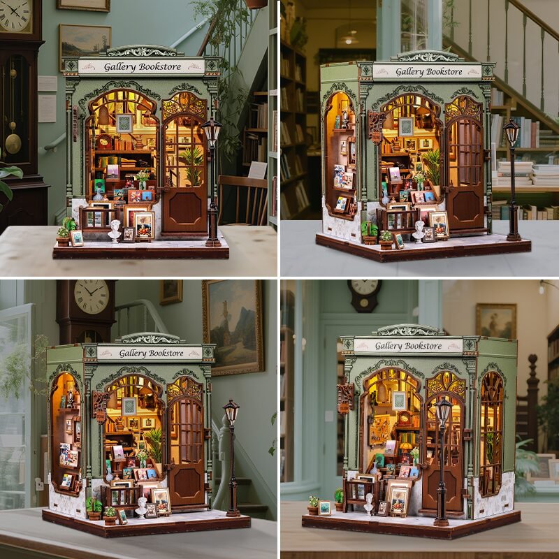 3D DIY huisje Gallery Bookstore 15,5x16,3x19 cm hout