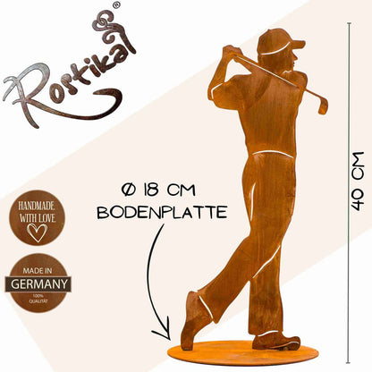 Golfspeler decoratiefiguur metaal 20 cm of 40 cm