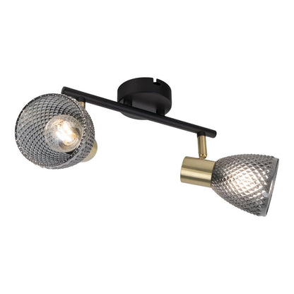 Plafondlamp Lindita 2 spots 34,5 cm metaal glas