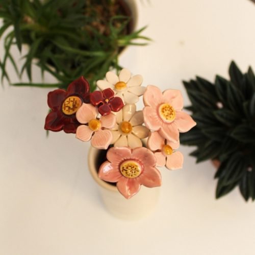 Keramiek boeket 8 bloemen blauw