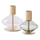Kaarshouder set van 2 glas metaal goud groen helder
