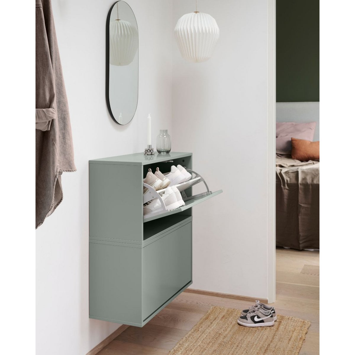 Schoenendoos wandmontage eiken fineer
