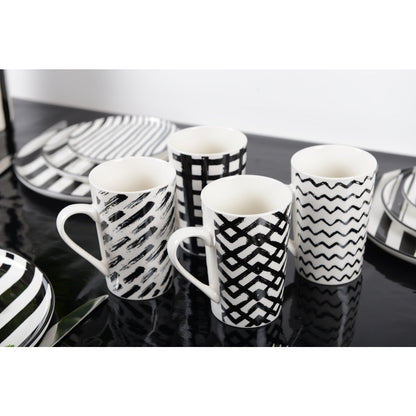 Mokken 450 ml keramiek zwart wit set van 4