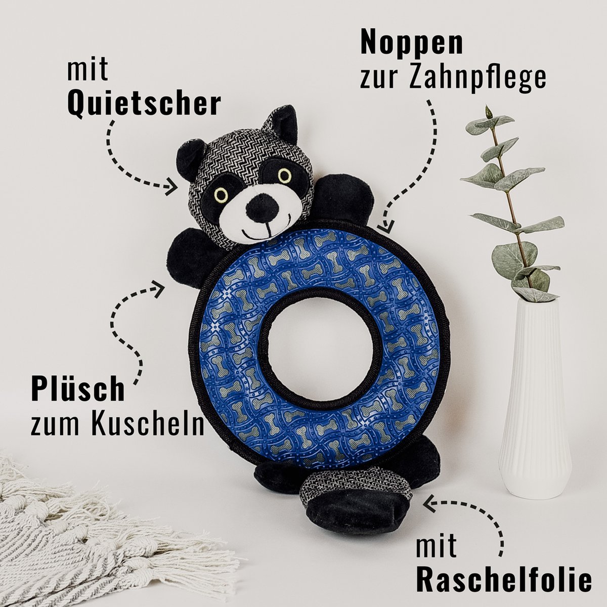 Hondenspeelgoed wasbeer 47 cm met pieper