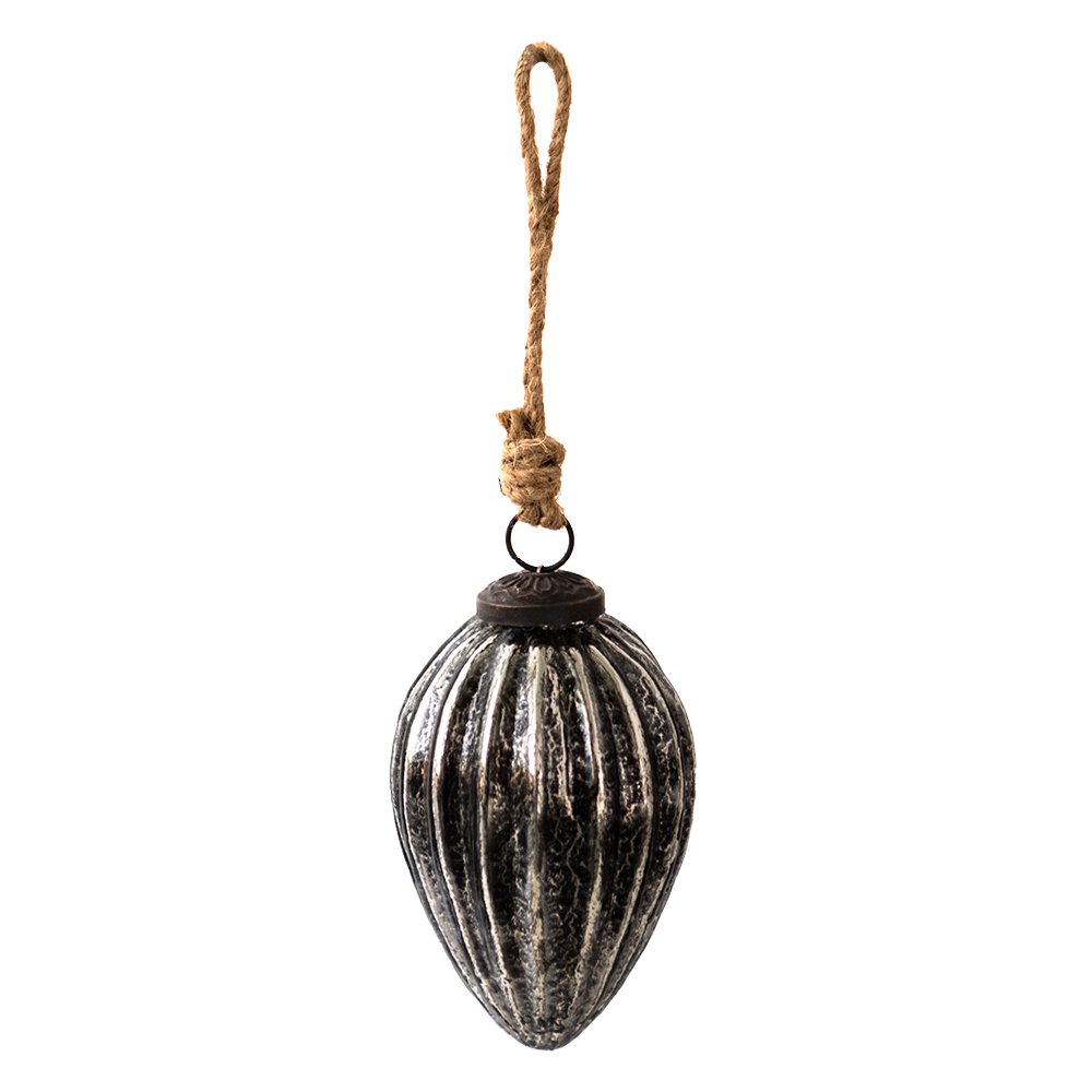 Kerstbal Ø 7 cm glas zwart zilverkleurig