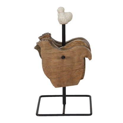 Onderzetters kip 6 stuks hout bruin