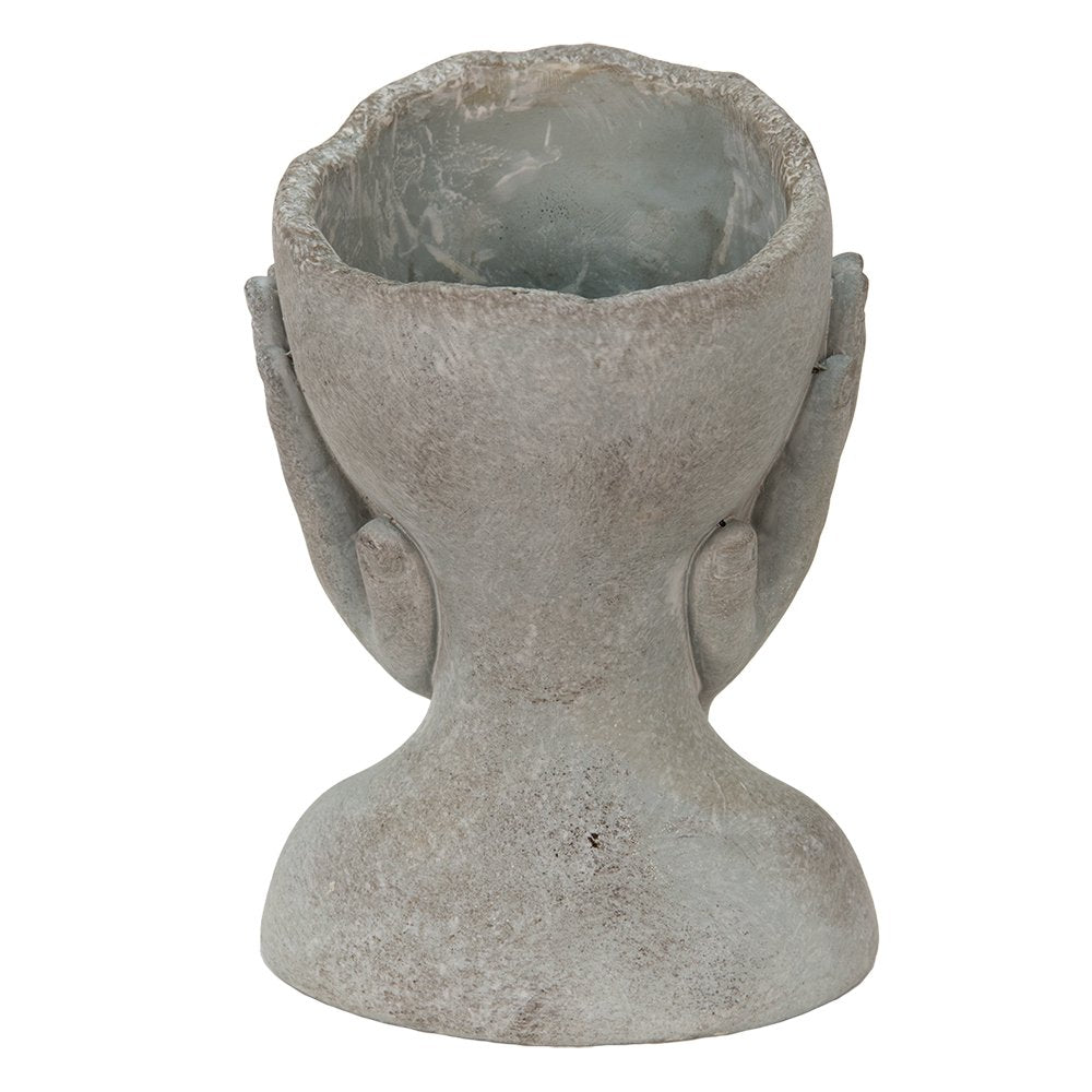Bloempot hoofd 16x16x22 cm grijs steenlook