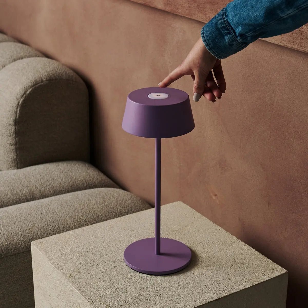 Hugo Violet Lilac Rechargeable Table Lamp - Stylish, dimmable lamp & wireless