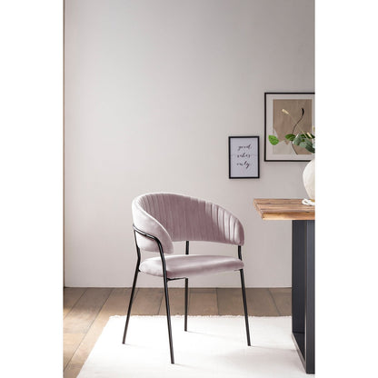 Stoel roze fluweel matzwart metaal 55x50x80 cm