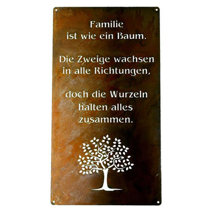 Decoratief bord familie spreuk 60x33 cm metaal roestkleur