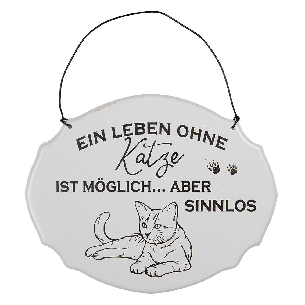 Tekstbord 18x15 cm metaal wit kat
