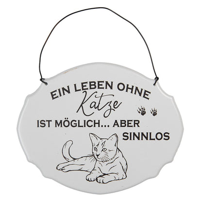 Tekstbord 18x15 cm metaal wit kat