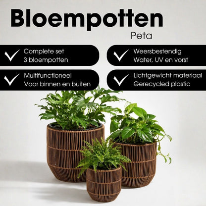 Bloempot set donkerbruin 3 stuks