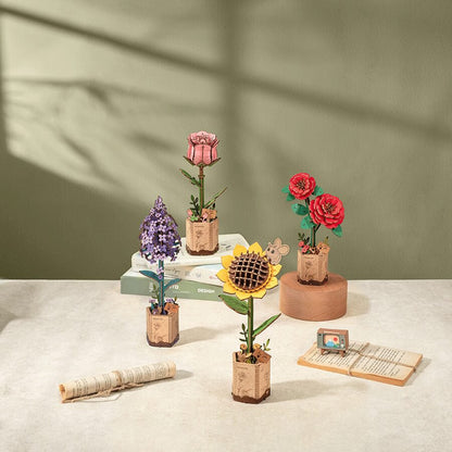 Robotime, DIY Wooden Flower Sun Flower, Sunflower, TW011, 9.5x8.5x23cm