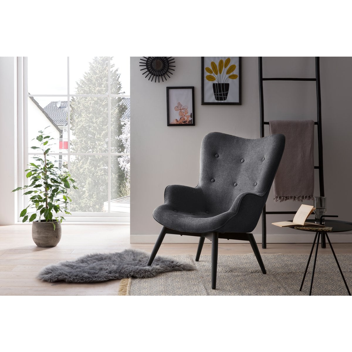Fauteuil donkergrijs structuurstof 80x92x40 cm