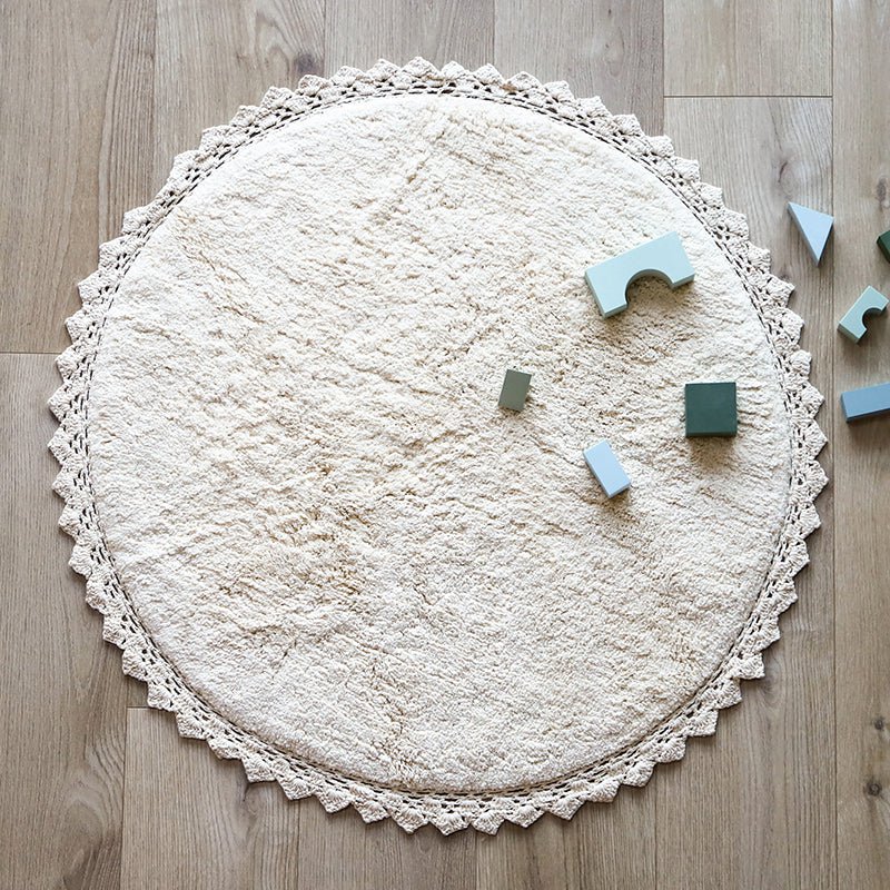 Vloerkleed rond 110 cm katoen ecru