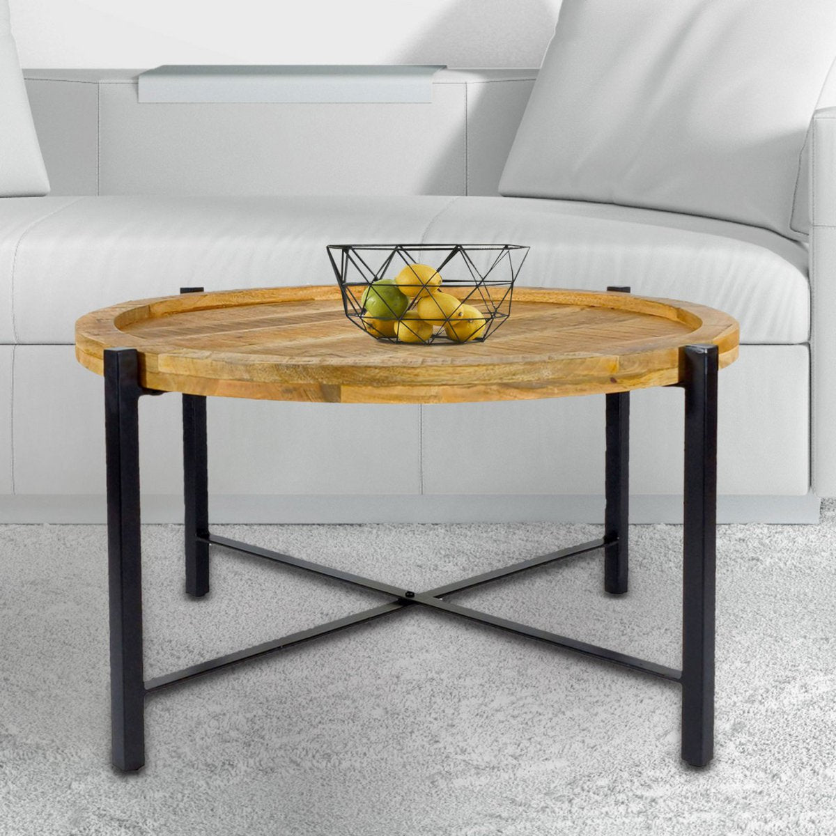 Salontafel 75 cm rond massief mangohout metalen frame