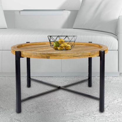 Salontafel 75 cm rond massief mangohout metalen frame