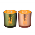 Theelichtjes konijn glas 2 stuks groen roze 8 cm