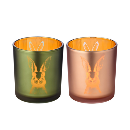Theelichtjes konijn glas 2 stuks groen roze 8 cm