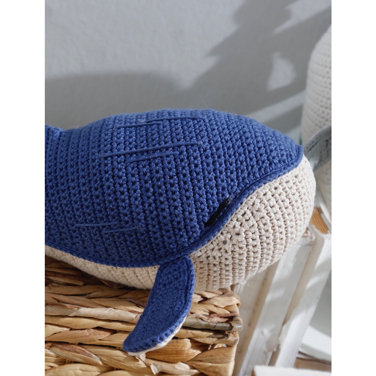 Knuffeldier orka 31x18 cm katoen grijs blauw beige
