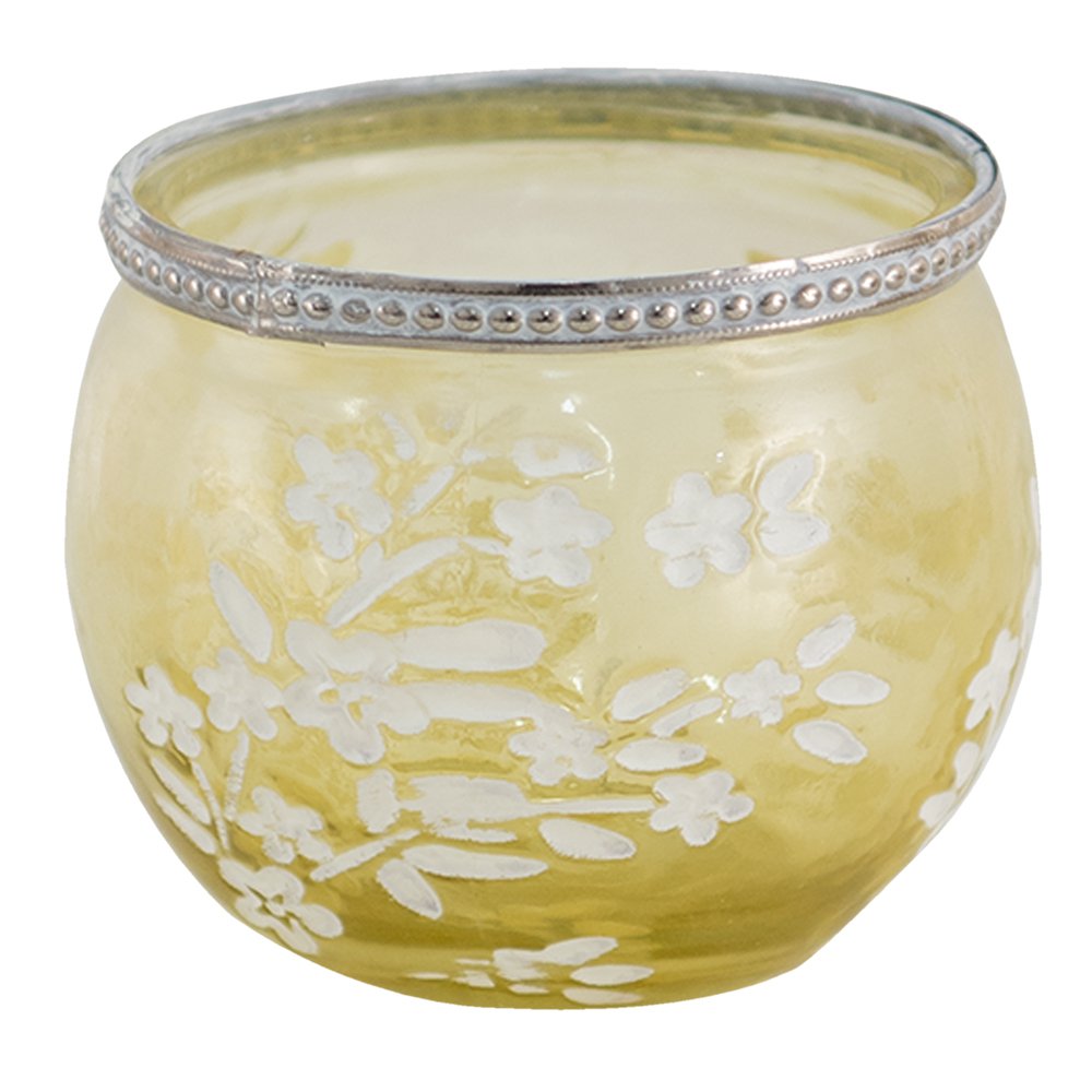 Theelichthouder Ø 10x9 cm geel wit glas