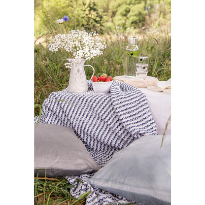 Plaid 125x150 cm katoen beige blauw zigzag