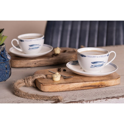 Kop en schotel 250 ml keramiek wit blauw
