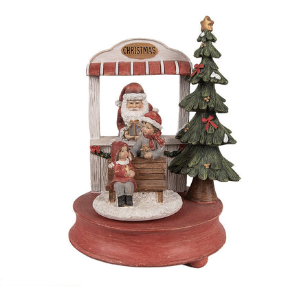 Muziekdoos Kerstman 24 cm rood polyresin hout
