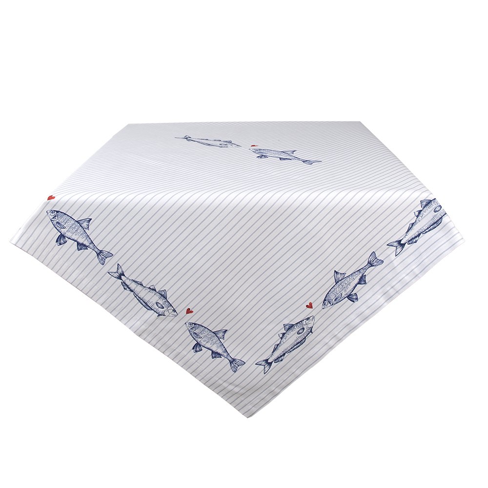 Tafelkleed 130x180 cm wit blauw katoen vissen