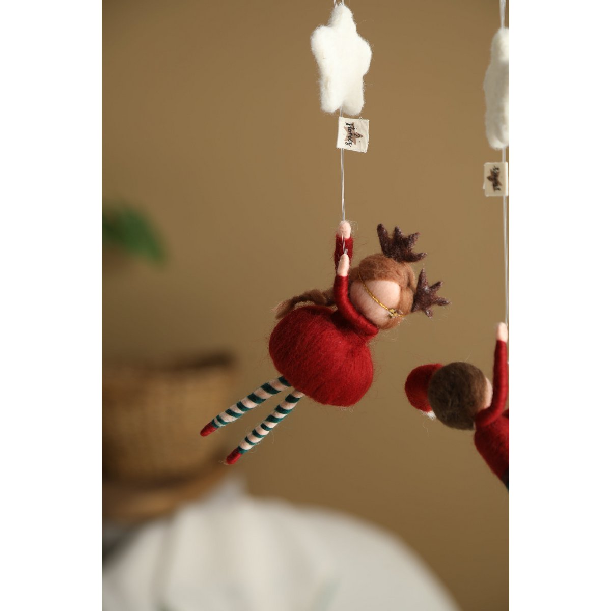 Wanddecoratie kerst 28 cm wolvilt rood groen wit