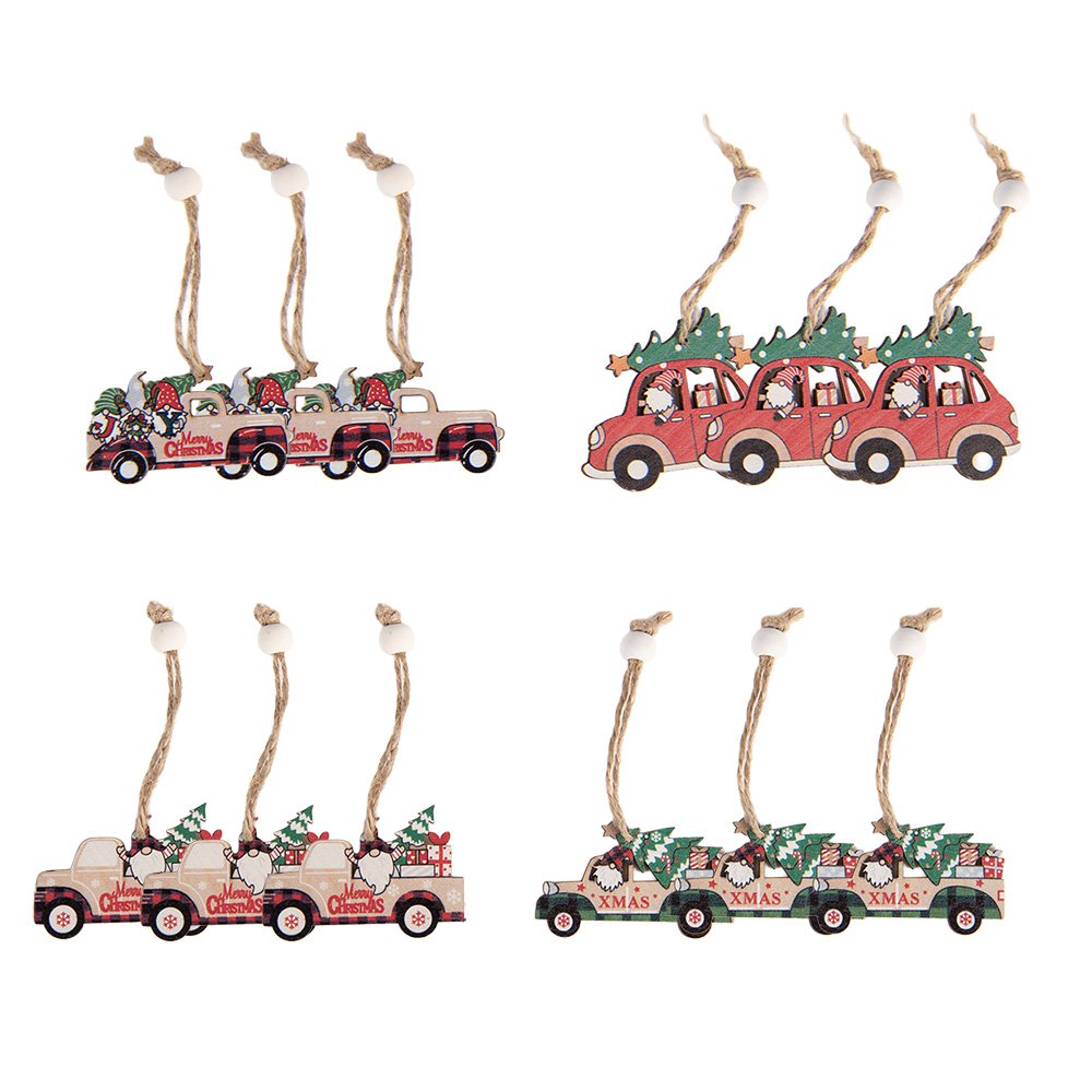 Kersthanger Set van 12 Auto Rood Hout