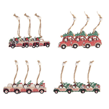 Kersthanger Set van 12 Auto Rood Hout