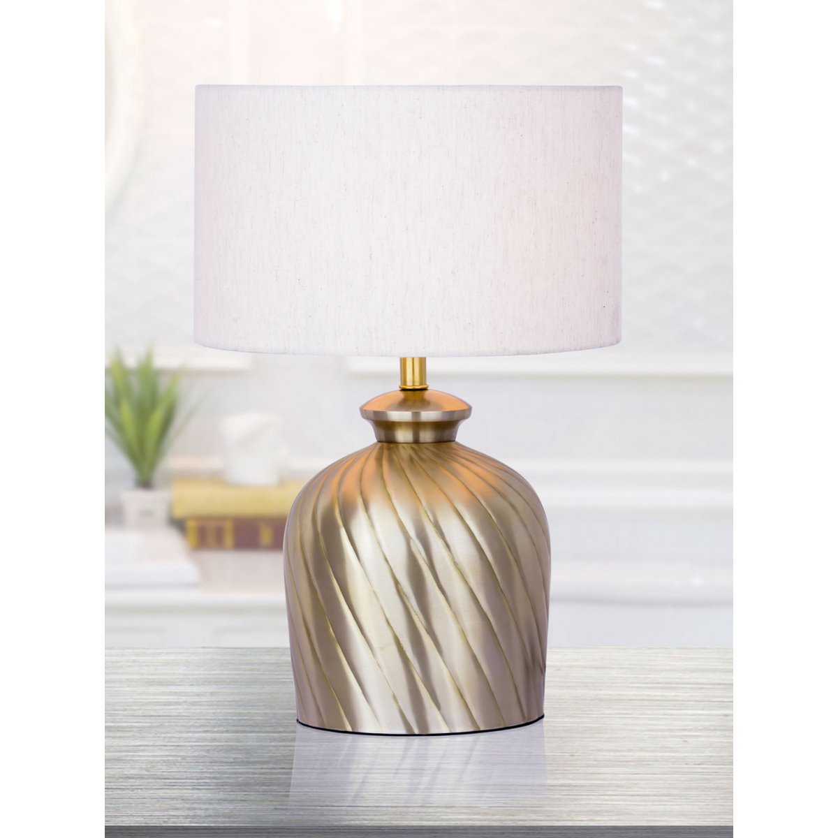 Tafellamp Metalen Voet Goud En Zilver Hamerslag 30 cm