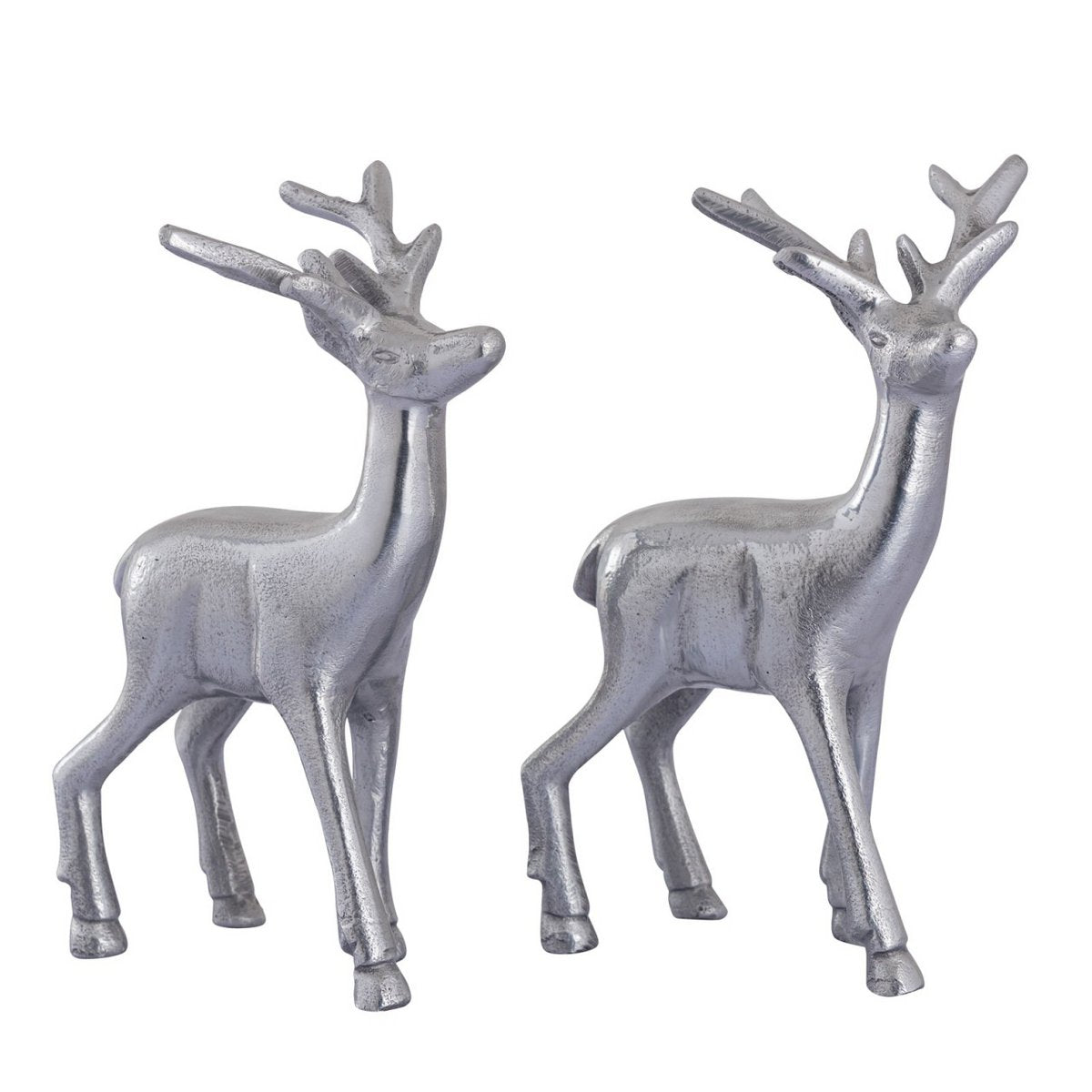 Herten figuren 2 stuks aluminium zilver 12x20x5 cm