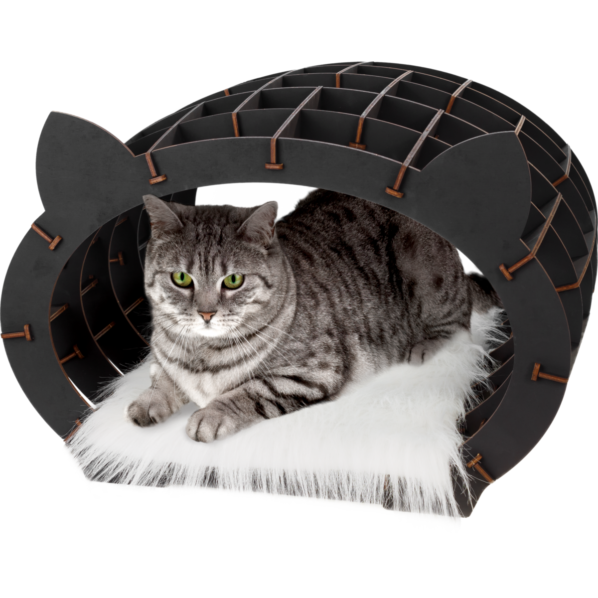 Eco Wood Art 3D Bouwpakket Kattenhuis Zwart Wit Pluche