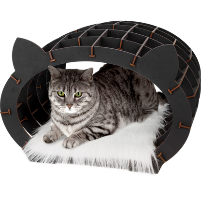 Eco Wood Art 3D Bouwpakket Kattenhuis Zwart Wit Pluche