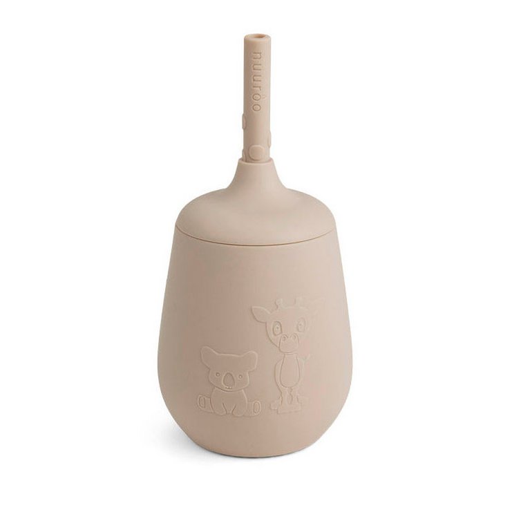 Kinderbeker siliconen 230 ml cobblestone met rietje