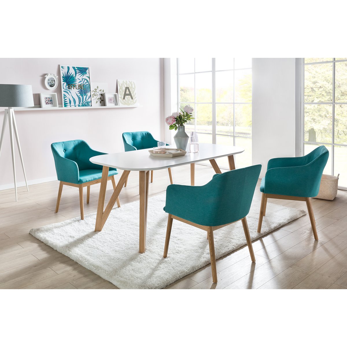 Eettafel 180x90x76 cm mat wit eiken