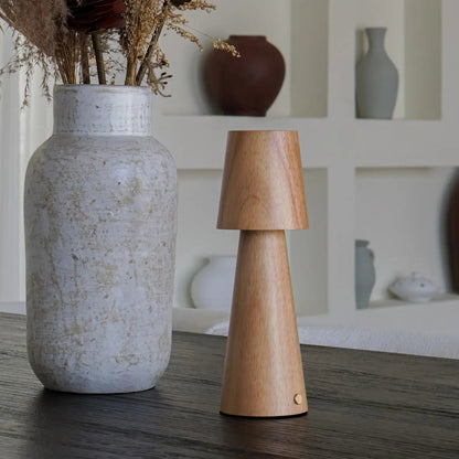 Tafellamp draadloos dimbaar USB-C rubberwood acryl 26cm