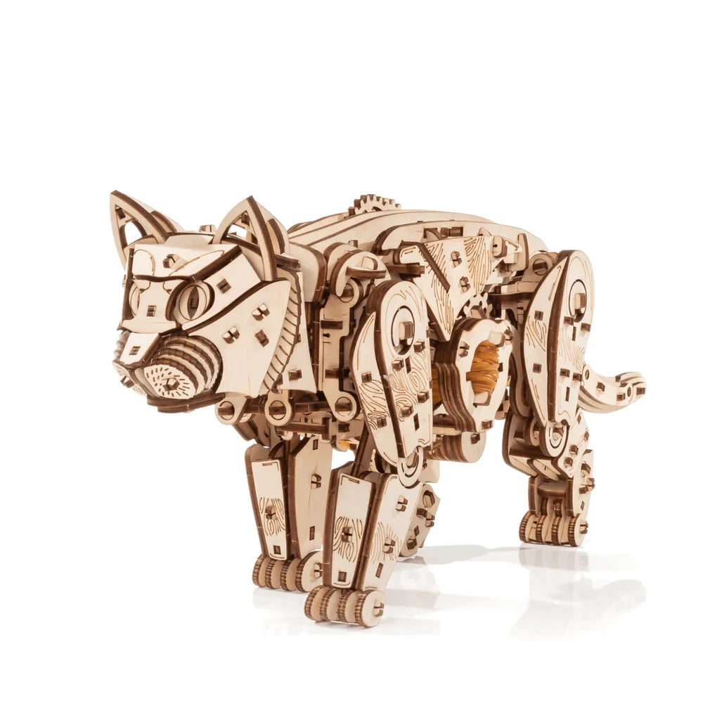 Eco Wood Art 3D Houten Puzzel Mechanische Wilde Kat