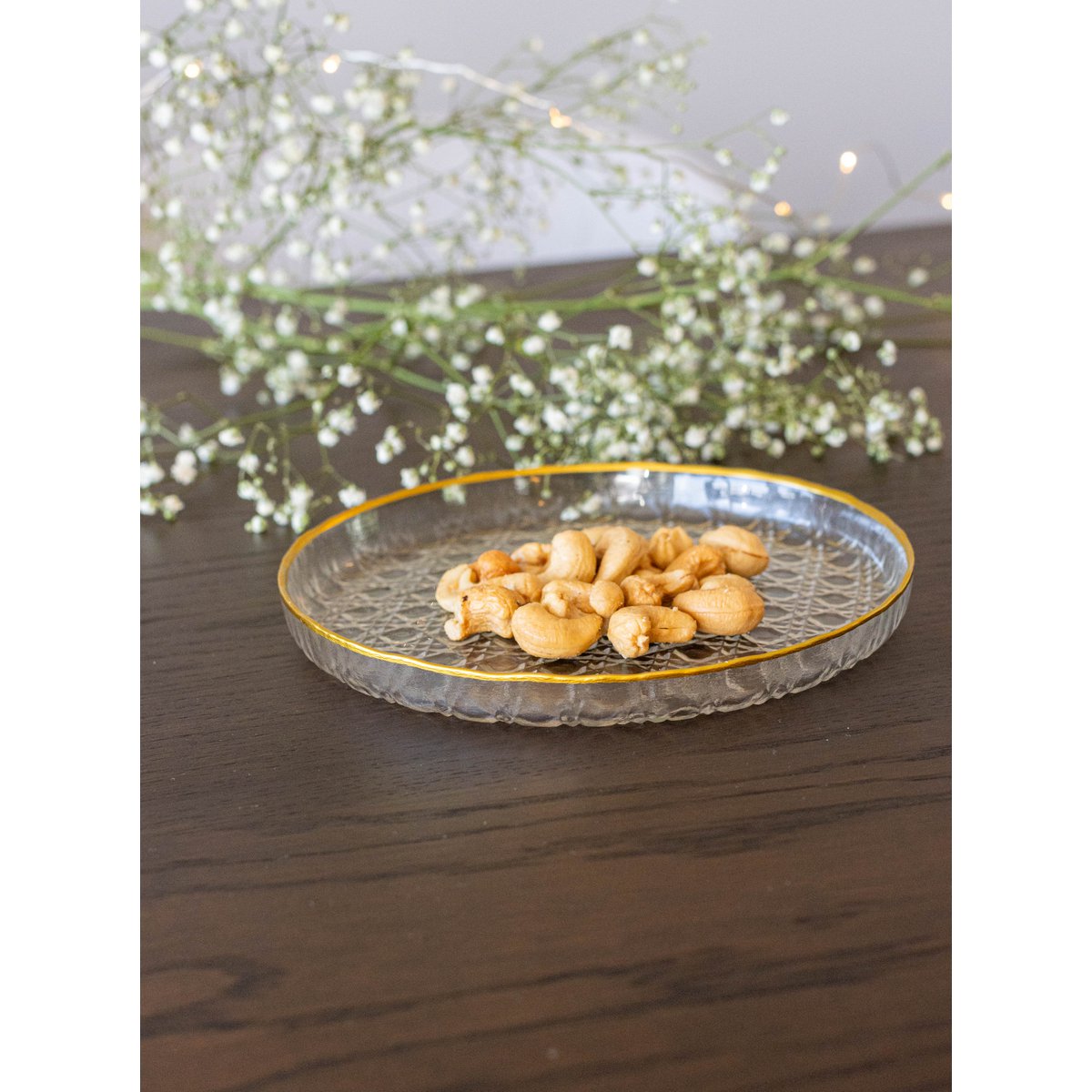 Dessertbord glas 16x16x2 cm transparant goud