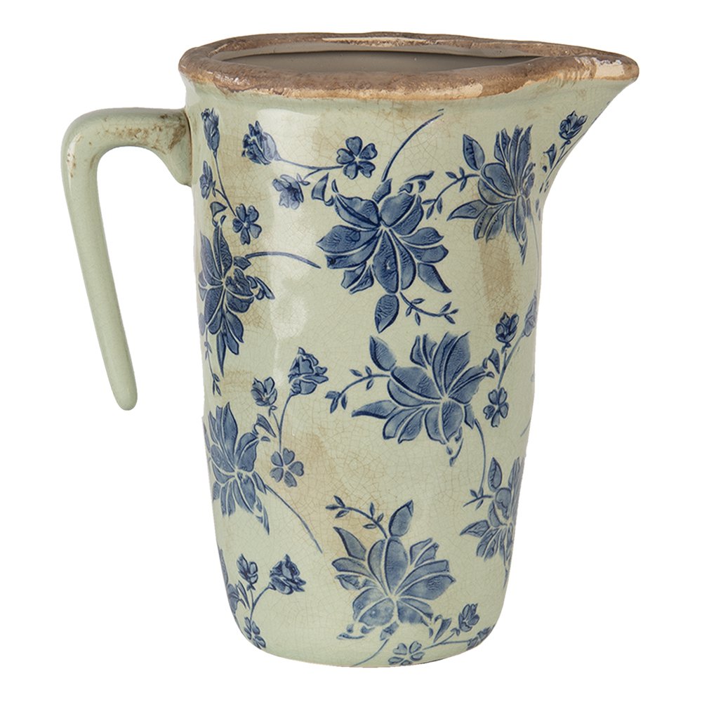 Decoratie Kan 22x14x22 cm Blauw Keramiek Bloemen Waterkan
