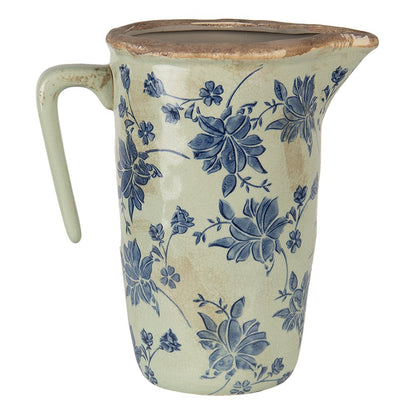 Decoratie Kan 22x14x22 cm Blauw Keramiek Bloemen Waterkan