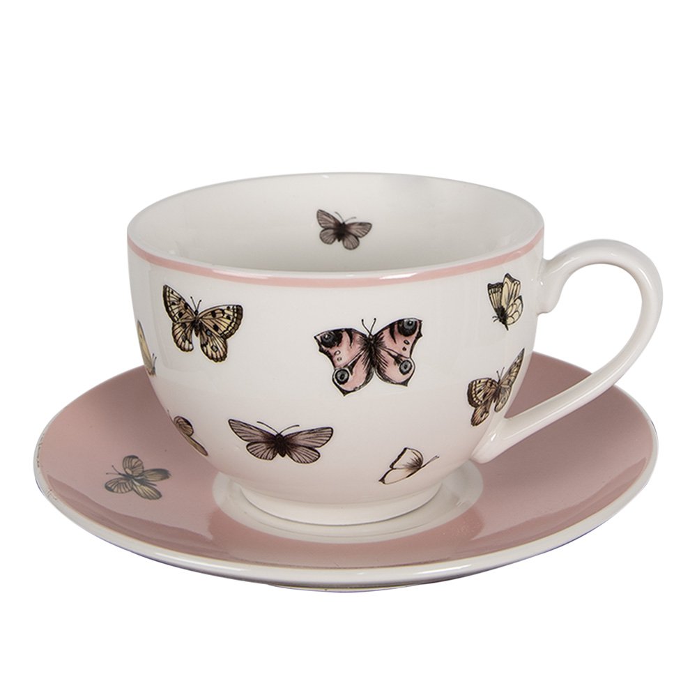 Kop en schotel 200 ml porselein wit roze