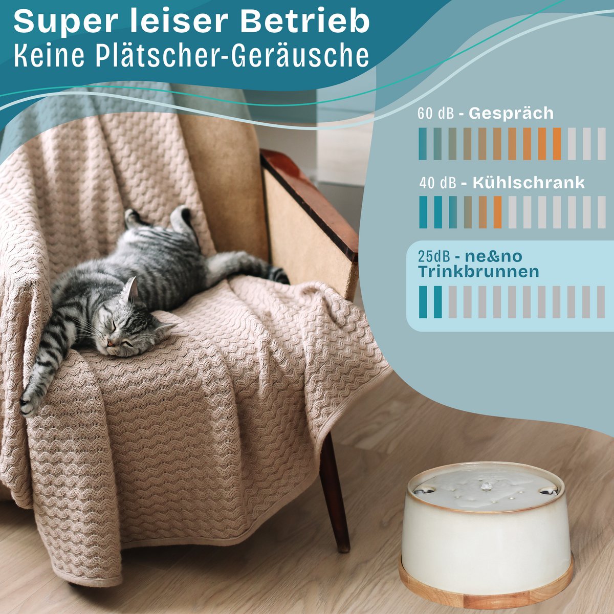 Drinkfontein kat keramiek bamboe 1.5L stil