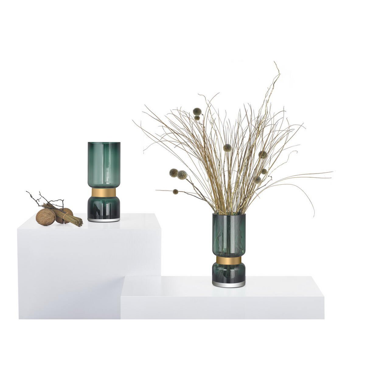 Retro Futurist Luxe Groene Glazen Vaas Met Goud TRI 28 GE