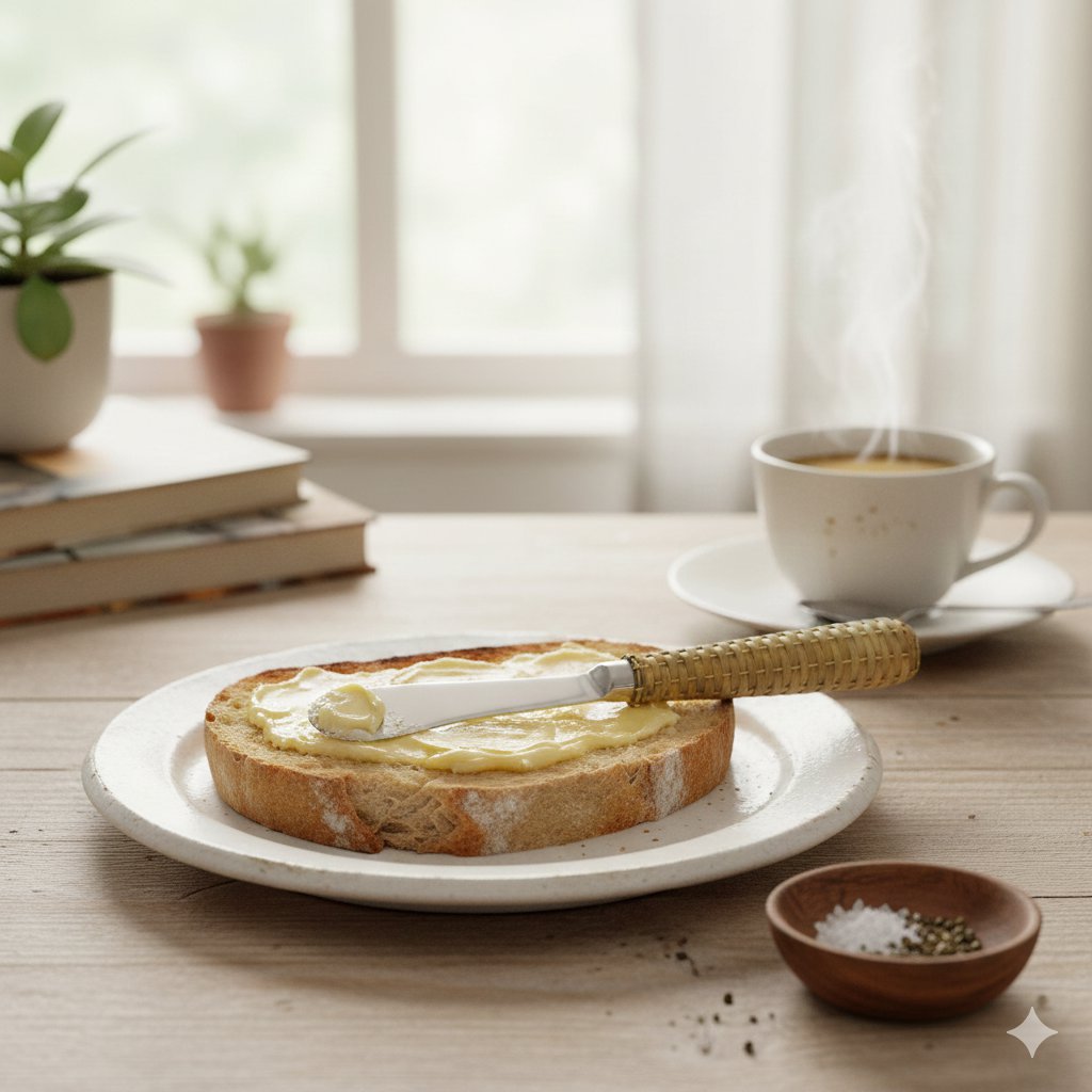 Beige verspreid met rieten handvat